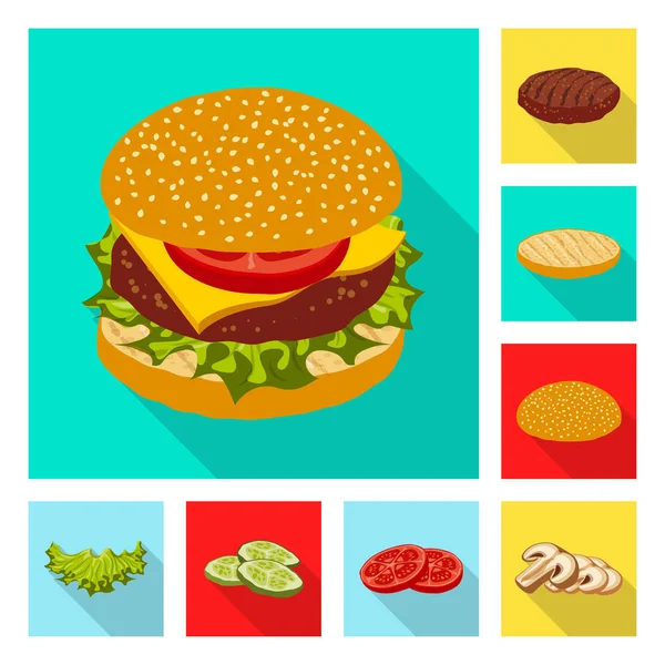 Isolated object of burger and sandwich logo. Collection of burger and slice stock vector illustration. — Stock Vector