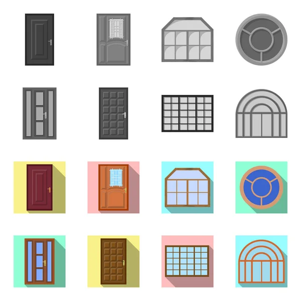 Objet isolé de la porte et du symbole avant. Ensemble de porte et illustration vectorielle en bois . — Image vectorielle