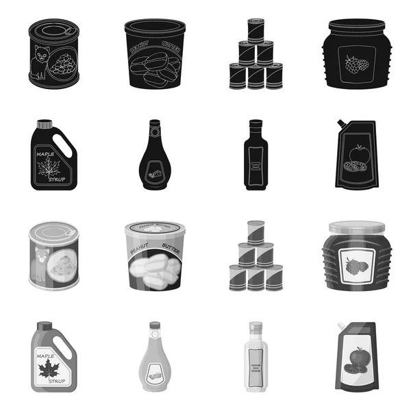 Objeto aislado de lata y logotipo de los alimentos. Colección de lata y paquete de símbolo de stock para la web . — Vector de stock