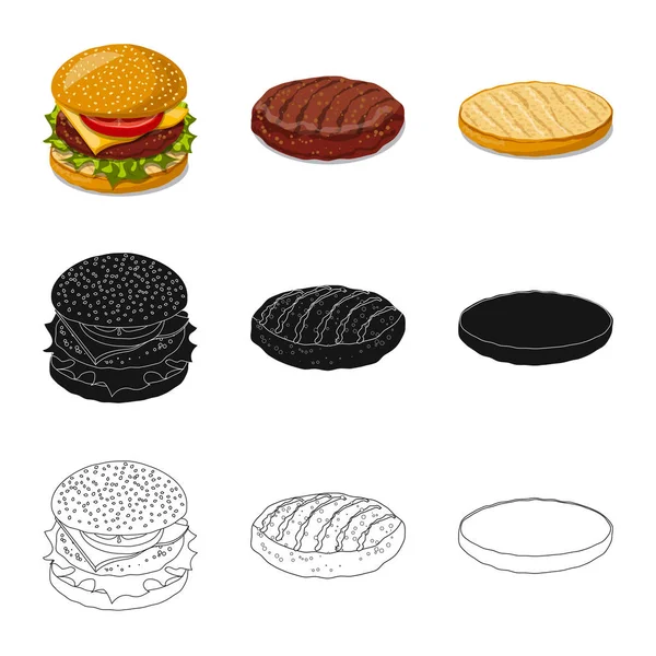 Objeto isolado de hambúrguer e símbolo de sanduíche. Coleção de hambúrguer e corte ilustração vetor estoque . — Vetor de Stock