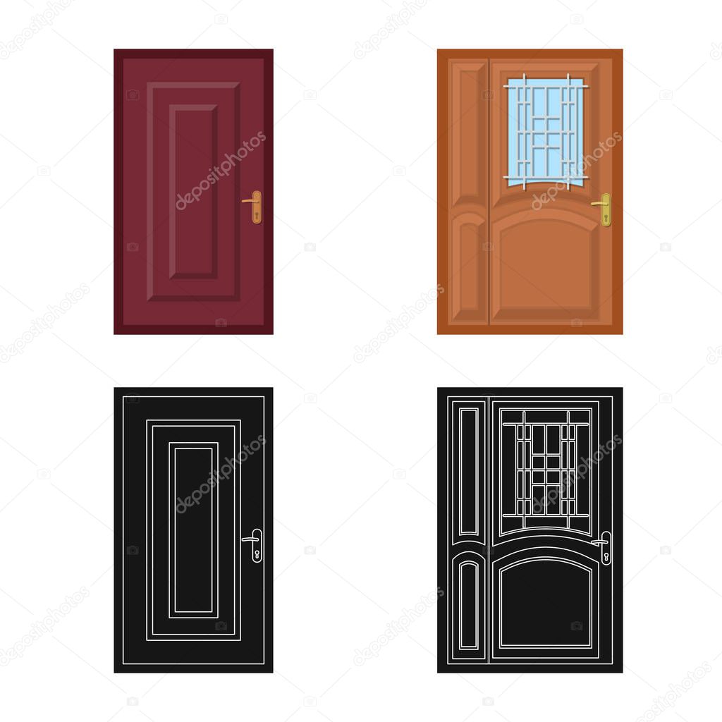 Vector design of door and front sign. Collection of door and wooden stock symbol for web.