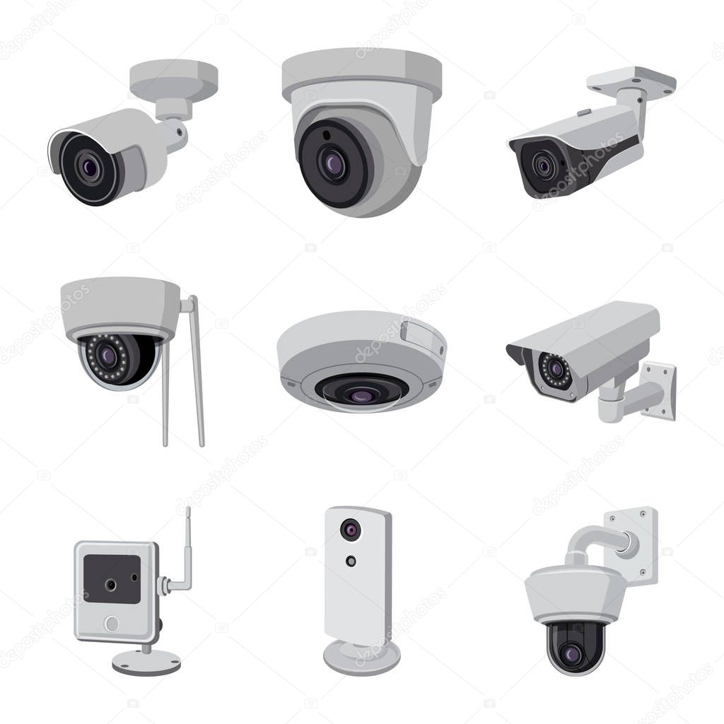 Isolated object of cctv and camera logo. Collection of cctv and system stock symbol for web.