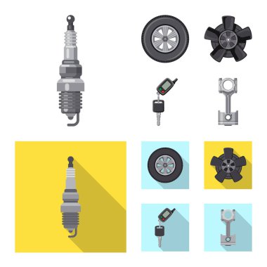 Otomatik ve bölümü simge vektör Illustration. Hisse senedi için oto, araba vektör simge topluluğu.