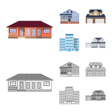 Vektör tasarım bina ve açık sembolü. Bina ve çatı vektör simgesini hissenin koleksiyonu.