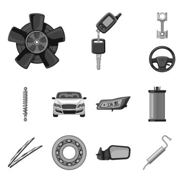 Otomatik ve bölümü logosu yalıtılmış nesne. Web için oto, araba hisse senedi simgesi kümesi.