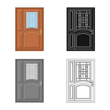 Kapı ve ön kayıt vektör Illustration. Kapı ve hisse senedi için ahşap vektör simge kümesi.
