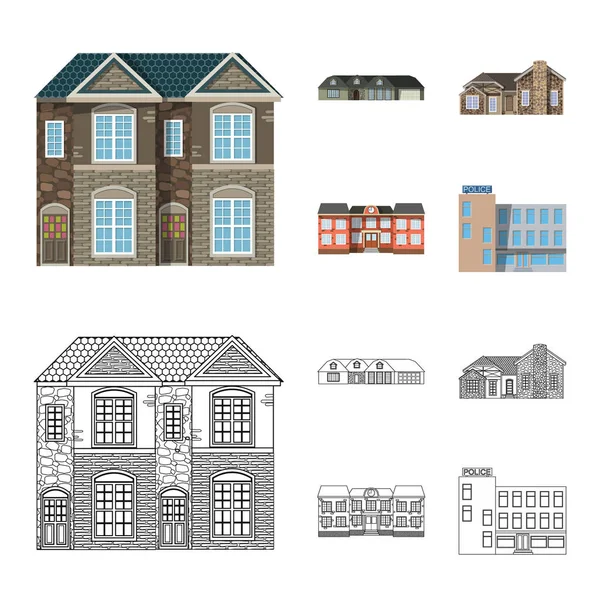 Vector illustration of building and front logo. Collection of building and roof vector icon for stock. — Stock Vector