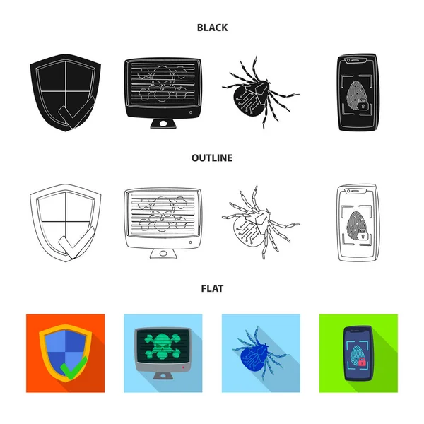 Illustration vectorielle du virus et icône sécurisée. Jeu d'illustration vectorielle de virus et de cyber-stock . — Image vectorielle