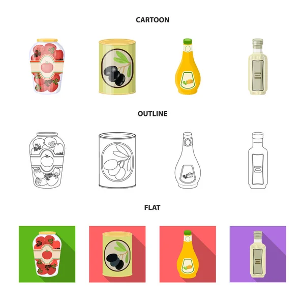 Diseño vectorial de lata y símbolo de comida. Conjunto de ilustración de vectores de latas y paquetes . — Vector de stock