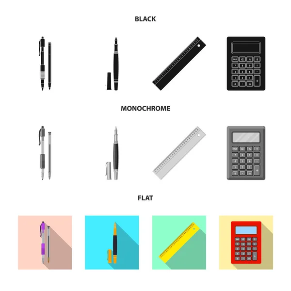 Illustrazione vettoriale dell'icona dell'ufficio e della fornitura. Serie di illustrazioni vettoriali per ufficio e scuola . — Vettoriale Stock