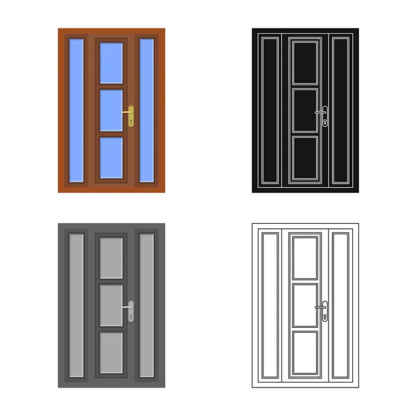 Vektorillustration av dörren och främre skylt. Samling av dörren och trä aktiesymbol för webben. — Stock vektor