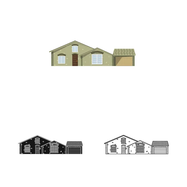 Ilustração vetorial do edifício e símbolo frontal. Conjunto de construção e símbolo de estoque de telhado para web . —  Vetores de Stock