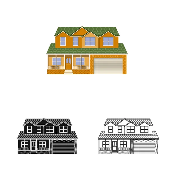 Isoliertes Objekt des Gebäudes und des vorderen Zeichens. Sammlung von Vektor-Abbildungen für Gebäude und Dachbestände. — Stockvektor