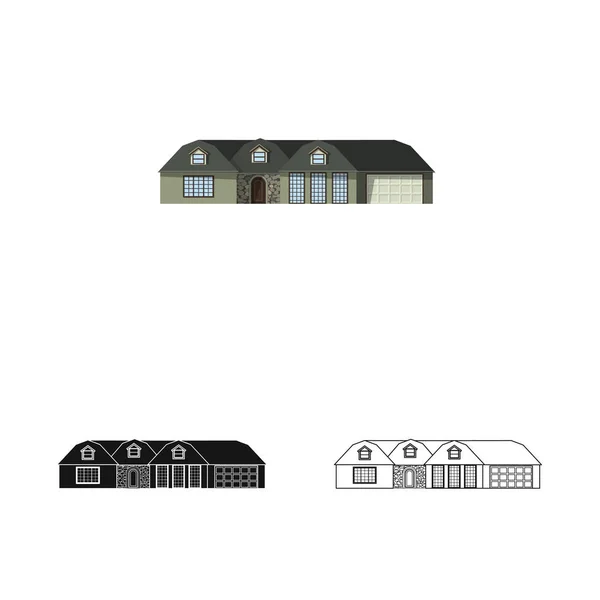 Ilustración vectorial de edificio e icono frontal. Conjunto de edificio y techo símbolo de stock para web . — Vector de stock