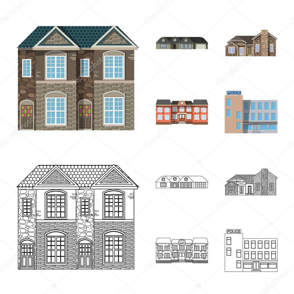 Isolated object of building and front icon. Set of building and roof stock symbol for web.