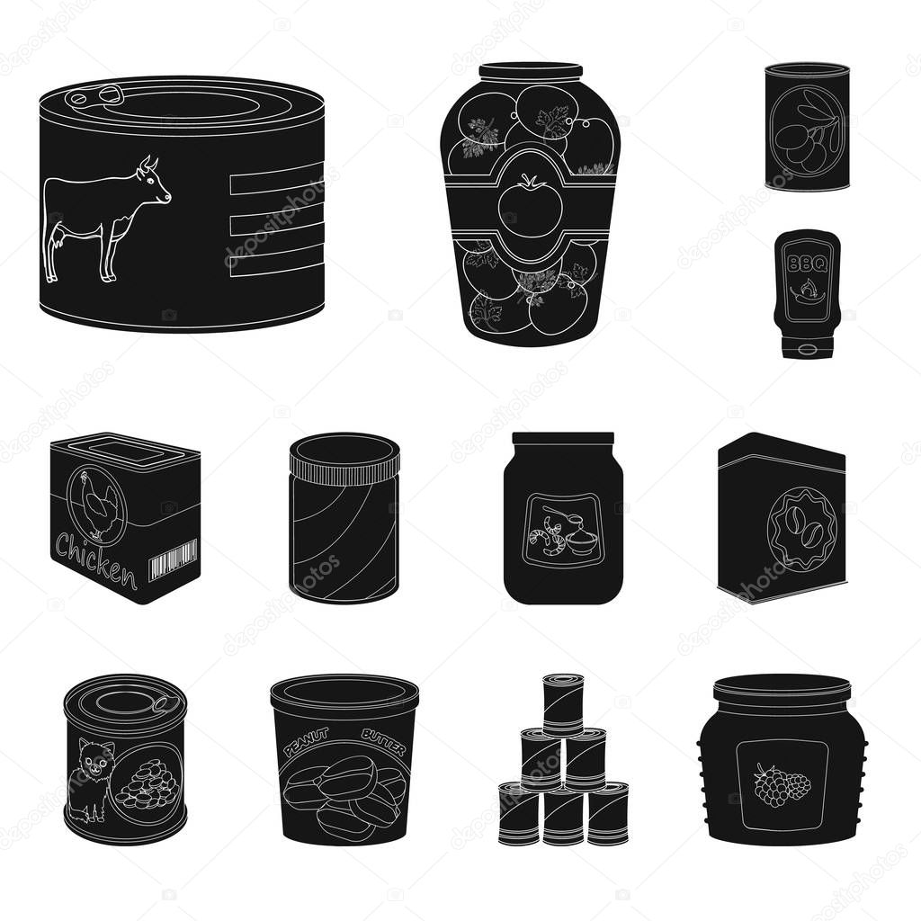 Vector design of can and food sign. Collection of can and package stock symbol for web.