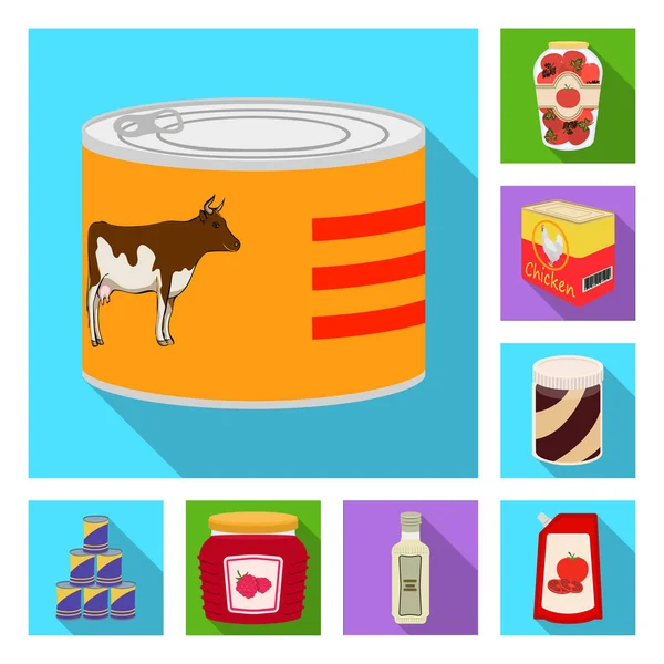 Objeto aislado de lata y símbolo de comida. Colección de ilustración de vectores de latas y paquetes . — Vector de stock