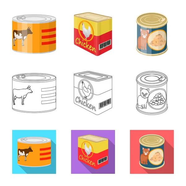 Diseño vectorial de lata e icono de la comida. Conjunto de ilustración de vectores de latas y paquetes . — Archivo Imágenes Vectoriales