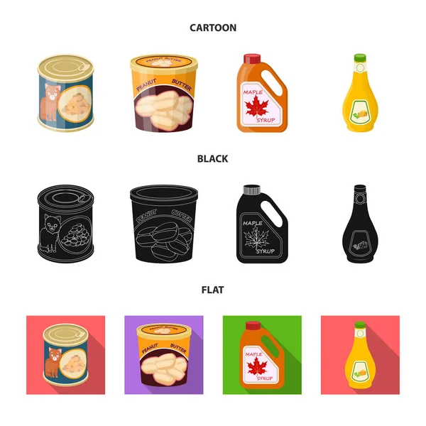 Ilustración vectorial del signo de lata y comida. Colección de lata y paquete de símbolo de stock para la web . — Archivo Imágenes Vectoriales