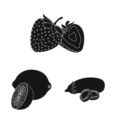 Sebze ve meyve logosu yalıtılmış nesne. Hisse senedi için sebze ve vejeteryan vektör simge topluluğu.