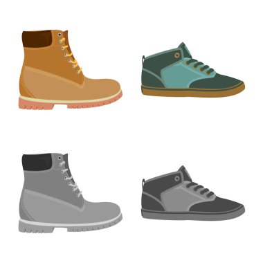 Ayakkabı ve ayakkabı sembolü yalıtılmış nesne. Ayakkabı ve ayak hisse senedi vektör çizim topluluğu.