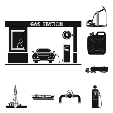 Petrol ve gaz sembolü yalıtılmış nesne. Petrol ve benzin hisse senedi vektör çizim seti.