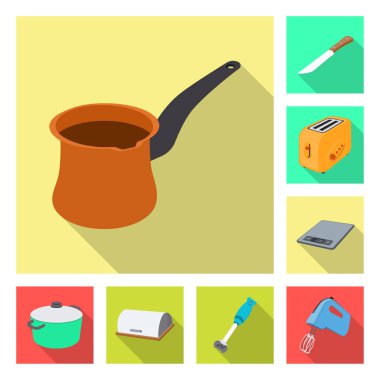 Mutfak ve yemek simge vektör tasarımı. Mutfak ve cihaz hisse senedi vektör çizim seti.