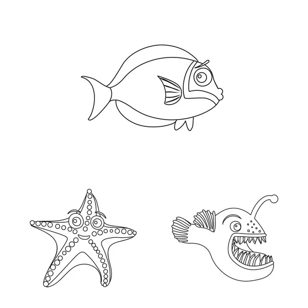 Vektor-Design von Meer und Tier-Symbol. Sammlung von Meeres- und Meeresvektorsymbolen für Aktien. — Stockvektor