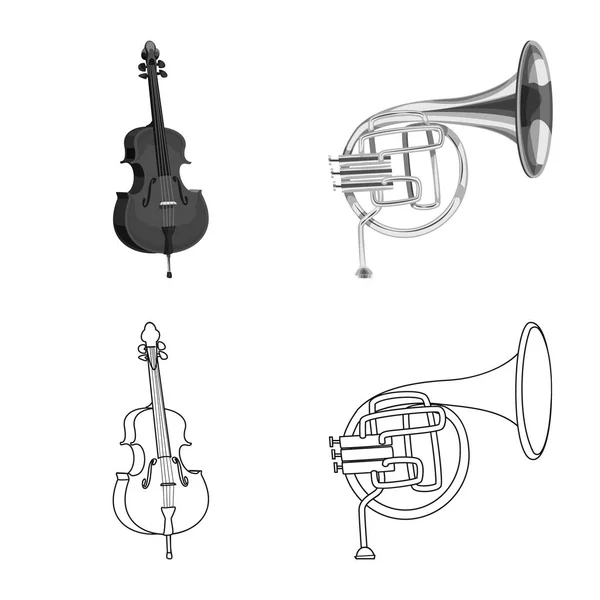 Vector ontwerp van muziek en het afstemmen van teken. Collectie van muziek en instrument aandelensymbool voor web. — Stockvector