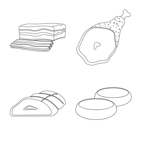 Geïsoleerde object van vlees en ham symbool. Collectie van vlees en koken vector pictogram voor voorraad. — Stockvector