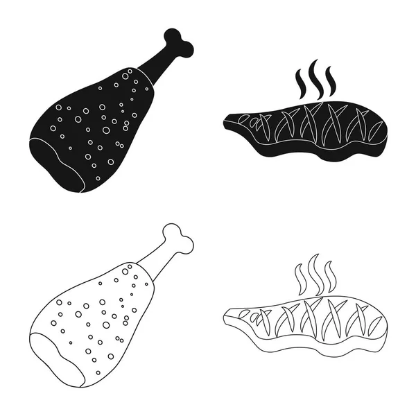 Vektordesign von Fleisch und Schinken Zeichen. Set von Fleisch und Kochfond Vektor Illustration. — Stockvektor