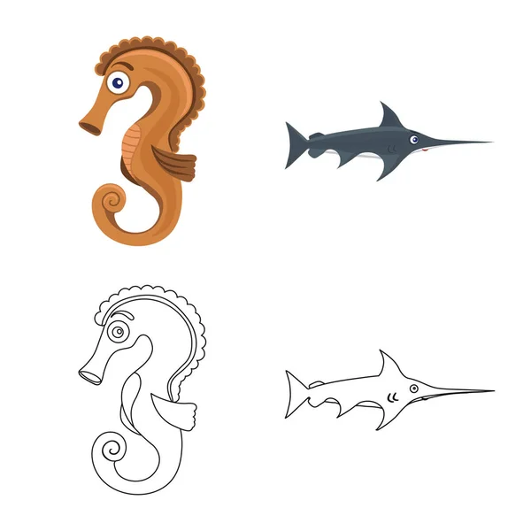 Objeto aislado de mar y signo animal. Colección de símbolo de stock marino y marino para web . — Vector de stock