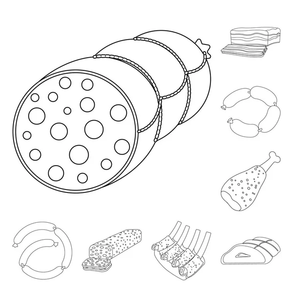 Ізольований об'єкт м'яса та знаку шинки. Збірка символів м'яса та кулінарії для Інтернету . — стоковий вектор