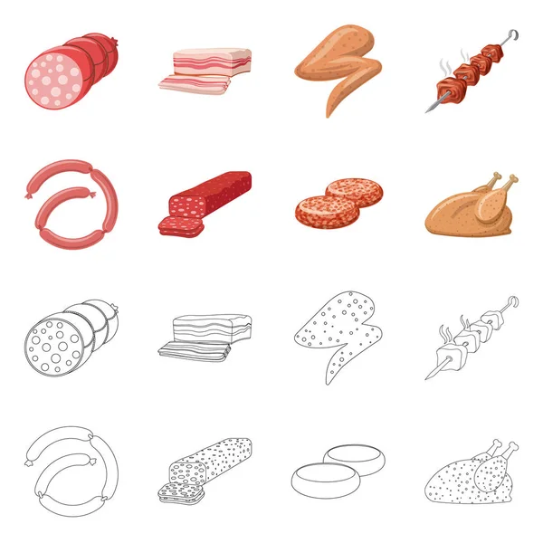 Vektorillustration des Symbols für Fleisch und Schinken. Set aus Fleisch und Kochutensilien für das Web. — Stockvektor