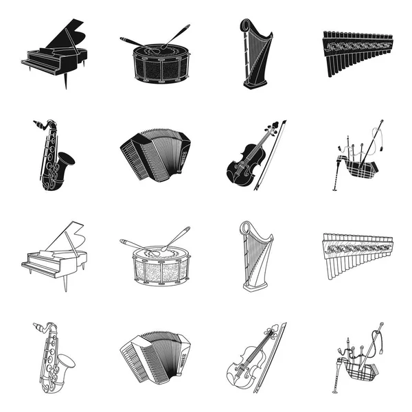 Vektor Illustration von Musik und Melodie Zeichen. Sammlung von Musik und Werkzeugbestand Symbol für das Web. — Stockvektor