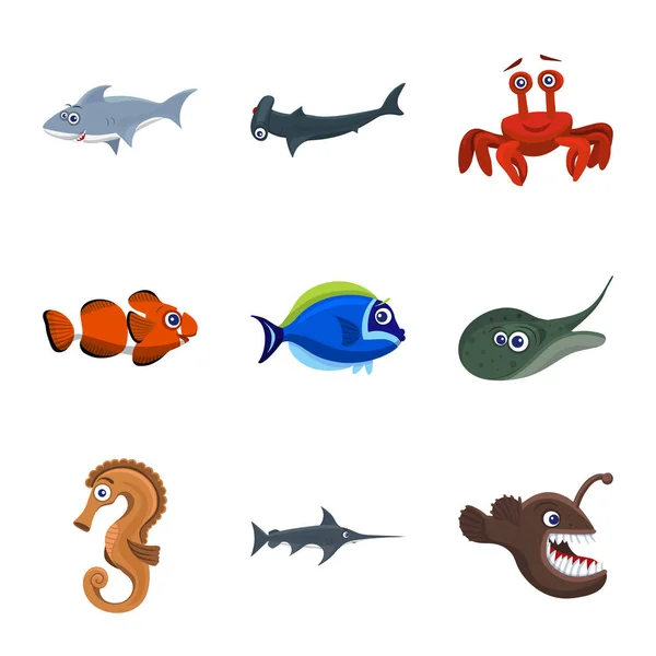 Diseño vectorial del icono del mar y los animales. Conjunto de mar y vector marino icono para stock . — Vector de stock