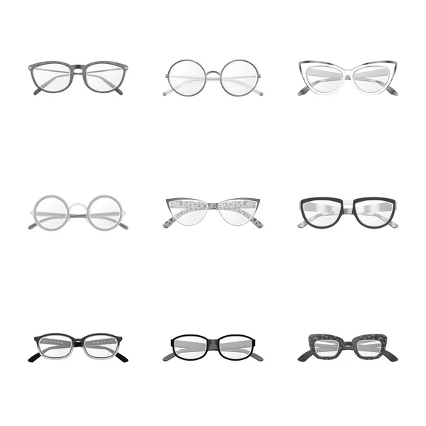 Oggetto isolato di occhiali e icona della cornice. Set di occhiali e icona vettoriale accessoria per magazzino . — Vettoriale Stock