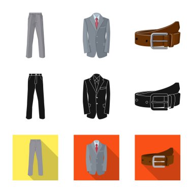 Adam ve giyim işareti yalıtılmış nesne. Adam ve aşınma vektör simgesini hissenin topluluğu.