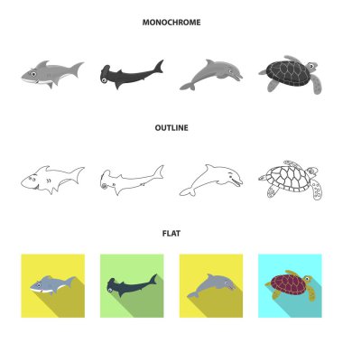 Deniz ve hayvan sembolü yalıtılmış nesne. Deniz ve deniz hisse senedi simgesi web için set.
