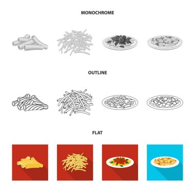 Makarna ve karbonhidrat logo vektör tasarımı. Makarna ve makarna hisse senedi vektör çizim seti.
