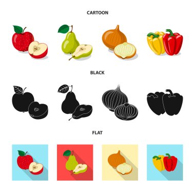 Sebze ve meyve simgesi yalıtılmış nesne. Hisse senedi için sebze ve vejeteryan vektör simge kümesi.