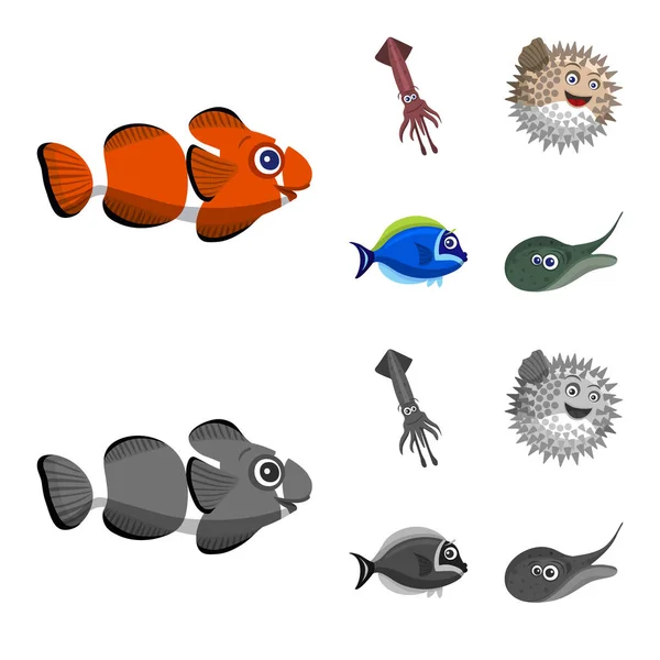 Objeto aislado de mar y símbolo animal. Colección de mar y vector marino icono para stock . — Vector de stock