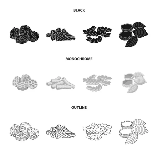 Illustrazione vettoriale di pasta e segno di carboidrati. Raccolta di pasta e maccheroni icona vettoriale per brodo . — Vettoriale Stock