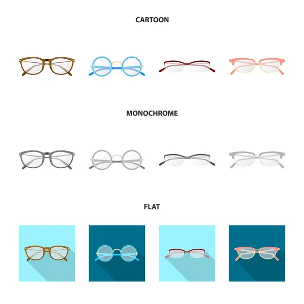 Vektorillustration av glas och ram-logotypen. Uppsättning av glasögon och tillbehör lager vektorillustration. — Stock vektor