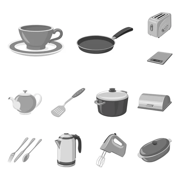 Изолированный объект кухни и икона повара. Набор векторных иконок для кухни и бытовой техники на складе . — стоковый вектор