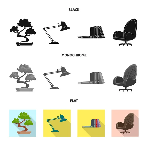 Conception vectorielle de meubles et de panneaux de travail. Ensemble de meubles et illustration vectorielle de stock de maison . — Image vectorielle