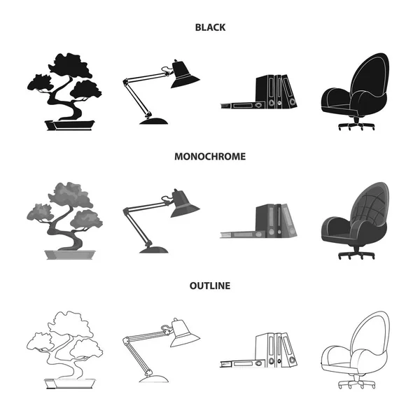 Ilustração vetorial de móveis e logotipo de trabalho. Coleção de móveis e símbolo de estoque de casa para web . — Vetor de Stock
