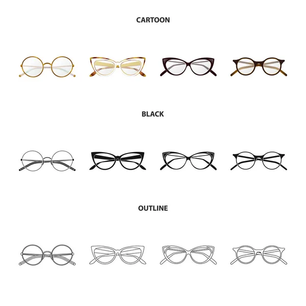 Vektorillustration av glas och ram symbol. Uppsättning av glasögon och tillbehör vector ikon för lager. — Stock vektor