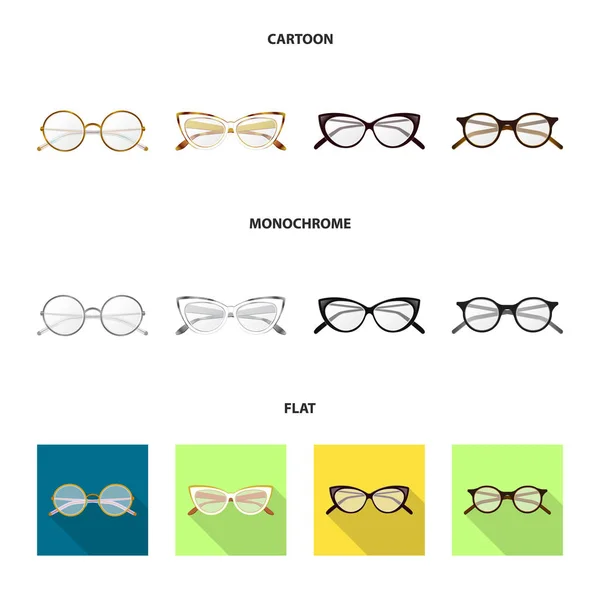Vektor illustration av glasögon och Rama in tecken. Insamling av glasögon och tillbehör vector ikon för lager. — Stock vektor