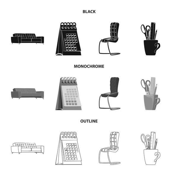 Projeto vetorial de mobiliário e símbolo de trabalho. Conjunto de móveis e símbolo de estoque de casa para web . — Vetor de Stock